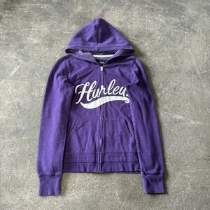 Hurley Jacket Womens M Purple Fleece Full Zip Hoodie Sweatshirt Spell Out